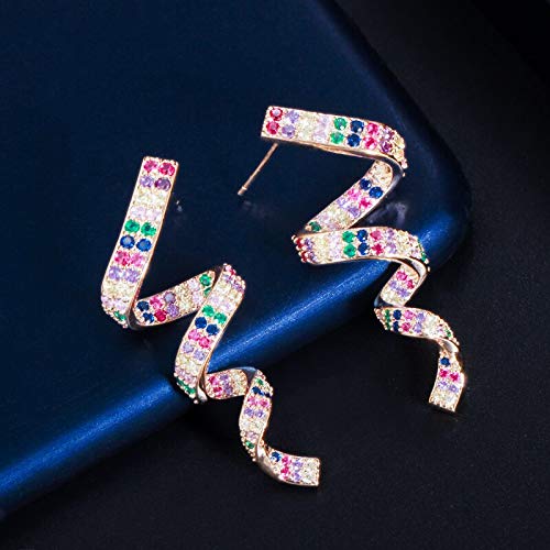 Vivid Twisted Ribbon Form Multicolor Cubic Zirconia Lange einzigartige Ohrringe Schmuck für Frauen von ZCCZJS