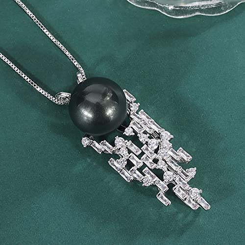 ZCCZJS 14 mm schwarzes Weißgold Big Pearl Pendell Halskette für Frauen mit hoher Carbon Diamonds Schmuck ZCCZJS 14 mm schwarzes Weißgold Big Pearl Pendell Halskette für Frauen mit hoher Carbon Diamonds Schmuck von ZCCZJS
