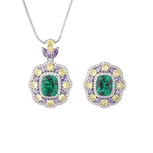 ZCCZJS 8 * 10 mm Emerald Edelstein Anhänger Halskette Ringe für Frauen Diamond Ehering Band Schmuck Set Accessoires Geschenk Made in China von ZCCZJS