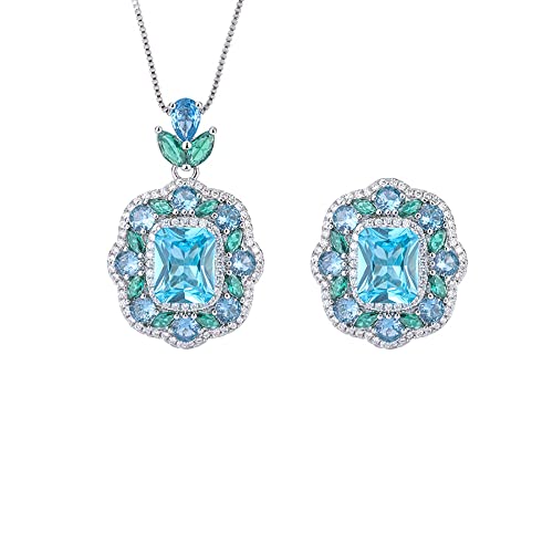 ZCCZJS 8 * 12mm Aquamarine Edelstein Anhänger Halskette Ringe für Frauen Ehering -Banden Schmuck Set Accessoires von ZCCZJS