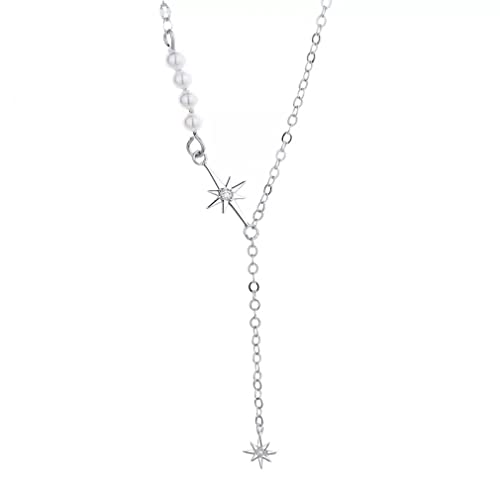 ZCCZJS 925 Achtpunkt-Halsketten für Frauen Schlüsselbein Kette Süßwasserperlen Halskette Sommerschmuck von ZCCZJS