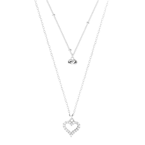 ZCCZJS 925 Doppelschicht Herzkette für Hochzeit Schmuck Kubikzirkon Halsketten Halsketten Frauen von ZCCZJS