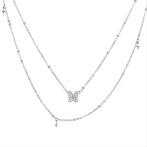 ZCCZJS 925 Doppelschichtkreuz -Schmetterling Anhänger Halskette für Frauen Hochzeit Schmuck von ZCCZJS