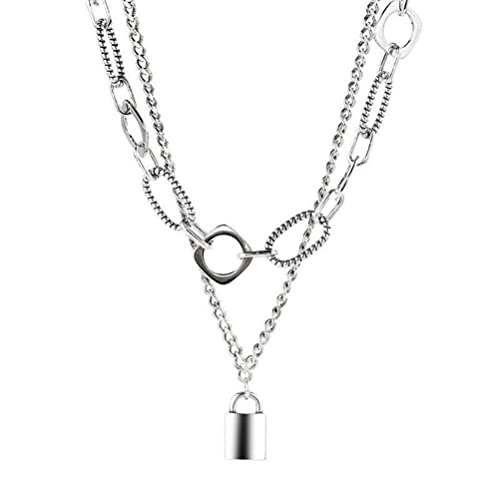 ZCCZJS 925 Halskettenschmuck für Männer und Frauen Hip-Hop-Stil Doppelschicht Halskette kalte Stil Einfacher Mehrschichtschloss-Halsketten-Accessoires Thai, 41+5 cm von ZCCZJS