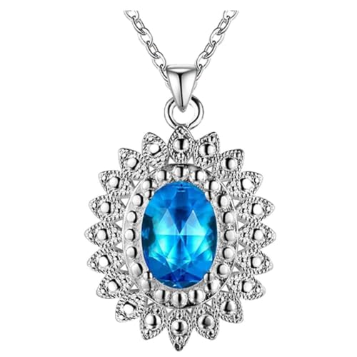 ZCCZJS 925 Schmuckfarbe Edelstein Halskette für Frauen Aquamarin Saphir Ruby Emerald Topaz Sonnenblume von ZCCZJS