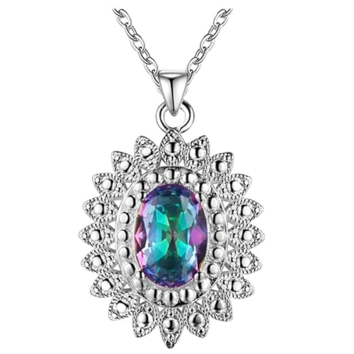 ZCCZJS 925 Schmuckfarbe Edelstein Halskette für Frauen Aquamarin Saphir Ruby Emerald Topaz Sonnenblume von ZCCZJS