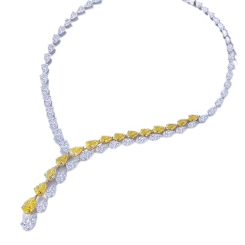 ZCCZJS 925 Sterling Silber Birne Fancy Lebend gelb Saphir Moissanit Anhänger Halsketten für Frauen Geschenk von ZCCZJS