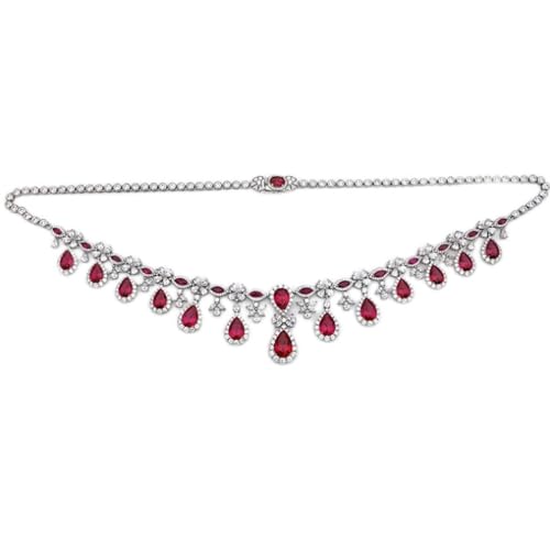 ZCCZJS 925 Sterling Silber Birnen Rubin Moissanit Edelstein Jubiläum Anhänger Halskette für Frauen Schmuck von ZCCZJS
