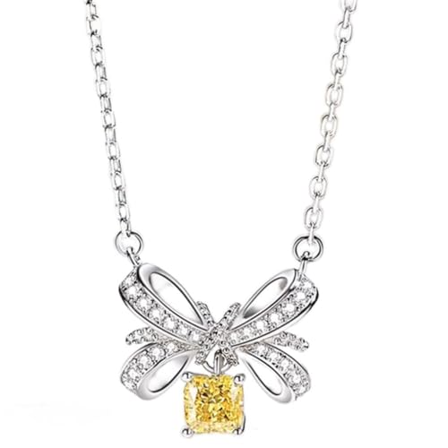 ZCCZJS 925 Sterling Silber Moissanit Citrin Edelstein Bowknot Anhänger Halskette für Frauen Schmuckgeschenke ZCCZJS 925 Sterling Silber Moissanit Citrin Edelstein Bowknot Anhänger Halskette für Frauen Schmuckgeschenke von ZCCZJS