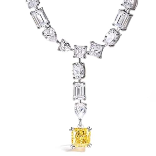 ZCCZJS 925 Sterling Silber Moissanit Citrin Edelstein Jubiläum Anhänger Halskette für Frauen Schmuck von ZCCZJS
