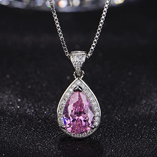 ZCCZJS 925 Sterling Silver Water Drop Pink Spinel Topaz Edelstein Anhänger Halskette für Frauen Schmuck Hochzeit Geschenk von ZCCZJS