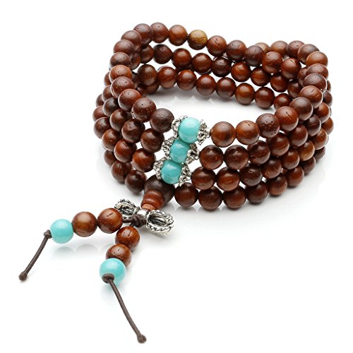 ZCCZJS Agarwood -Perlen Armband für Frauen, Vintage Lucky, Nachahmung türkis 108 Kugelperlen Armband. von ZCCZJS
