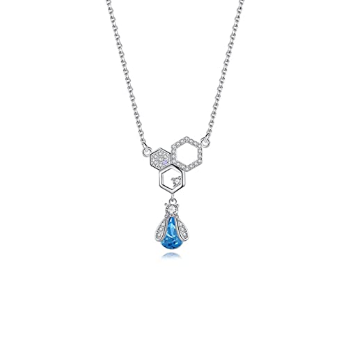 ZCCZJS Anhänger Halskette, 925 Blue Biene Kristall Waben Waben CNECKLACE Women Symbol Symbol Fleißige Mutter Geschenk/Blaukristall von ZCCZJS