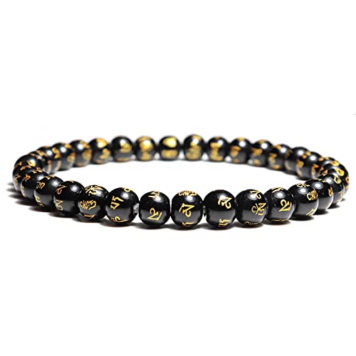 ZCCZJS Armband Männer Armbänder Frauen 6/8/10/12mm Naturstein Obsidian Armband Männer Frauen Sanskrit Buddha Perlen Meditation Braclet von ZCCZJS