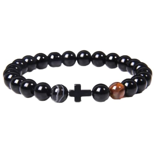 ZCCZJS Buddhismus Gebetskreuz Brabänder Männer natürliche Heilungsenergie Polihsed Amethysts Pulsera Frauen schwarzer Onyx Armreif 19 cm hellgelbe Farbe von ZCCZJS