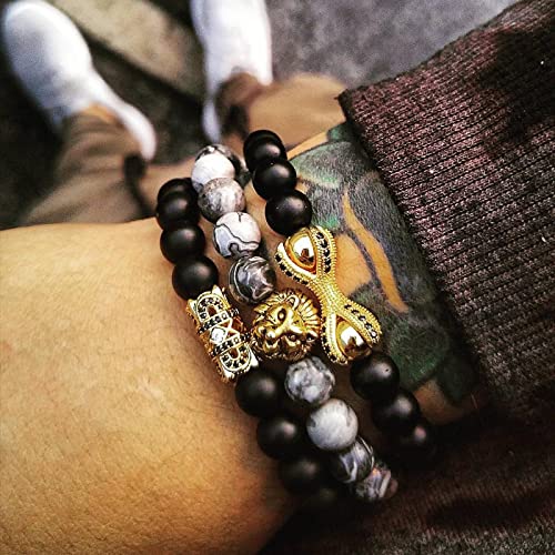 ZCCZJS Bysonglezai Armband Herrenarmbänder Frauen Klassische Kronherren Armband Set handgefertigtes kubisches Zirkonia Steinperlenarmband für Männer von ZCCZJS