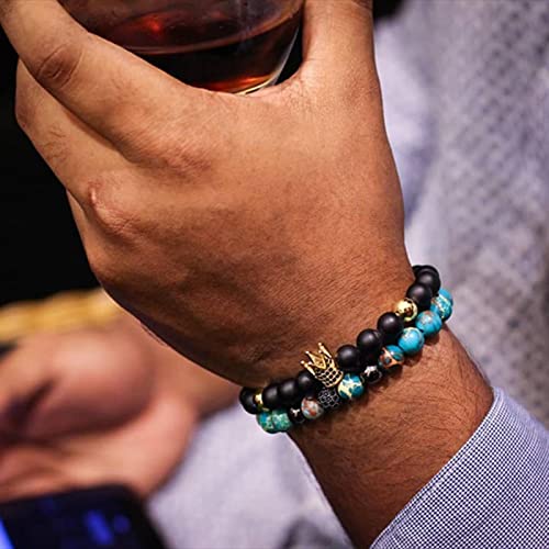 ZCCZJS Bysonglezai Armband Herrenarmbänder Frauen Klassische Kronherren Armband Set handgefertigtes kubisches Zirkonia Steinperlenarmband für Männer von ZCCZJS