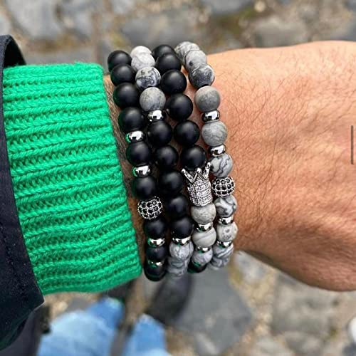 ZCCZJS Bysonglezai Armband Herrenarmbänder Frauen Klassische Kronherren Armband Set handgefertigtes kubisches Zirkonia Steinperlenarmband für Männer von ZCCZJS