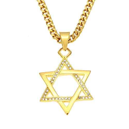 ZCCZJS Edelstahl Jüdischer Star von David Anhänger Halskette Gold Ton Klassiker Herren Frauen Anhänger Ketten Halskette ZCCZJS Edelstahl Jüdischer Star von David Anhänger Halskette Gold Ton Klassiker Herren Frauen Anhänger Ketten Halskette von ZCCZJS