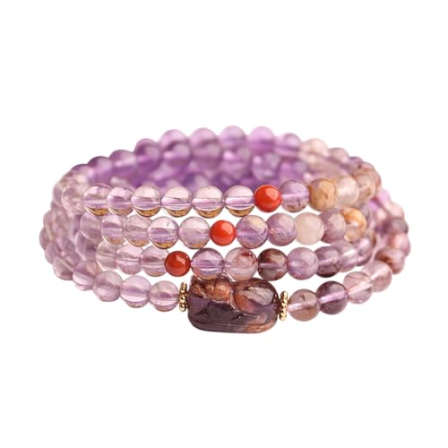 ZCCZJS Feng Shui Pi Xiu Perlen Armbänder, neun lila Feuerkristallarmband anziehen wohlhabendes Glück für Männer, runde Steine, die stapelbare Stretcharmband zur Linderung von Stressbilanz Emotionen von ZCCZJS