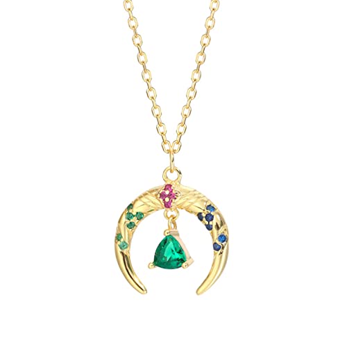 ZCCZJS Halskette, 925 europäische Moon Halskette für Frauen Vintage Green Crystal Simple Mode Wjewelry Geschenk/ von ZCCZJS