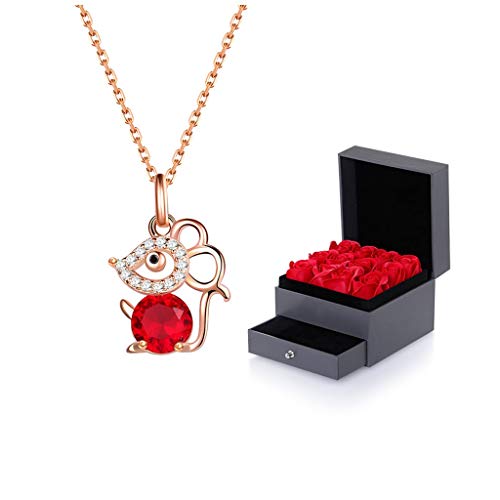 ZCCZJS Halskette Little Maus Halskette 925 Sterling Silber Damen Anhänger Lucky Clavicle Kette mit Geschenkbox (Roségold, Platin) Ladies Halskette (AB) von ZCCZJS