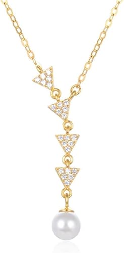 ZCCZJS Halskette Sterling Silber Halskette, Perle für Womegeometrische dreieckige Zircopendent Zircopendent Dainty Trendy Choker Delicate Chaigift Jewelry ihre Mädchen von ZCCZJS