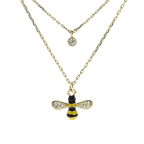 ZCCZJS Halsketten, 925 Einfacher Cartoon Little Biene Kristall Doppel Halskette Frauen Leichte Geburtstagsfeier Juwely Geschenk/ von ZCCZJS
