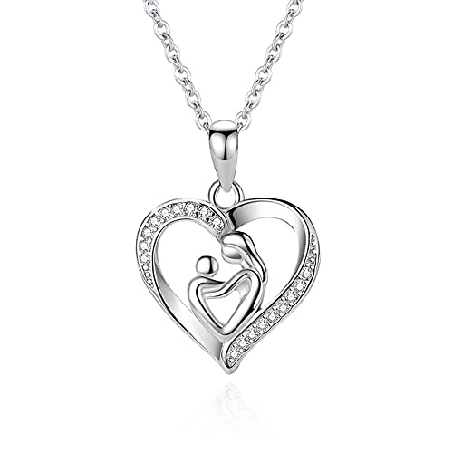 ZCCZJS Halsketten für Frauen, S925 Sterling Silber mit Herz und Kind Umarmung angehender Liebes Herz Mutter und Kinder Anhänger Halslaklemie-Set Mode kreative Halskette ZCCZJS Halsketten für Frauen, S925 Sterling Silber mit Herz und Kind Umarmung angehender Liebes Herz Mutter und Kinder Anhänger Halslaklemie-Set Mode kreative Halskette von ZCCZJS