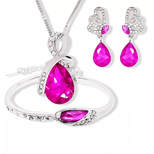 ZCCZJS Halskettenohrringe, Damen Hochzeit feiner Schmuck Set Wassertropfen Rose Rotkristall Herz in China hergestellt von ZCCZJS