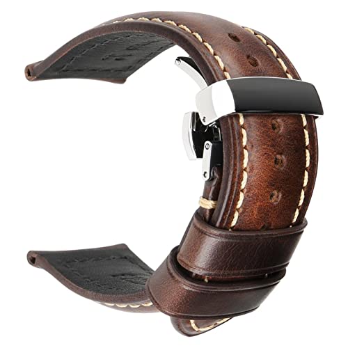 ZCCZJS Handgefertigte echte Leder -Uhrenbandbänder 18mm 20 mm 22 mm 24mm Universal Butterfly Schnalle Watch Armband Brauner Männer Smart Watch Band von ZCCZJS