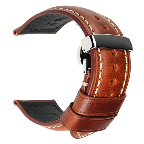 ZCCZJS Handgefertigte echte Leder -Uhrenbandbänder 18mm 20 mm 22 mm 24mm Universal Butterfly Schnalle Watch Armband Brauner Männer Smart Watch Band ZCCZJS Handgefertigte echte Leder -Uhrenbandbänder 18mm 20 mm 22 mm 24mm Universal Butterfly Schnalle Watch Armband Brauner Männer Smart Watch Band von ZCCZJS