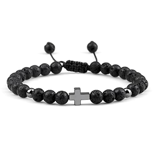 ZCCZJS Herren Armbänder 6 mm schwarzer Lava -Steinsteinhandhand handgefertigtes Hämatitkreuz -Perlen -Armband & Armreifen Verstellbare Größe Frauen Handgelenk Handgelenk ZCCZJS Herren Armbänder 6 mm schwarzer Lava -Steinsteinhandhand handgefertigtes Hämatitkreuz -Perlen -Armband & Armreifen Verstellbare Größe Frauen Handgelenk Handgelenk von ZCCZJS