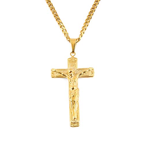 ZCCZJS Hip Hop Crucifix Anhänger Halskette Edelstahl Herren Goldfarbe Gravures Kreuz heftiger Mode Halskette ZCCZJS Hip Hop Crucifix Anhänger Halskette Edelstahl Herren Goldfarbe Gravures Kreuz heftiger Mode Halskette von ZCCZJS