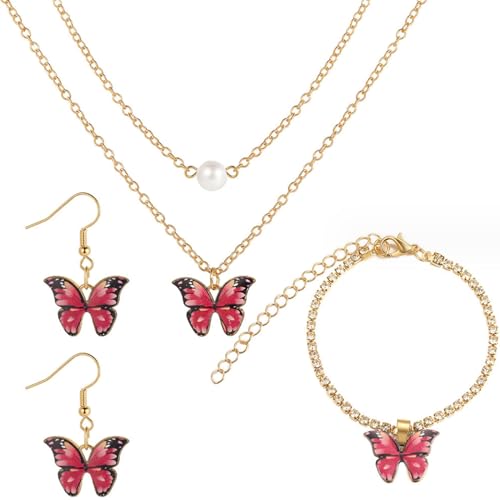 ZCCZJS Mädchenschmuckschmucksets für Frauen für Frauen Strassbutterfly und Ohrring -Set -Layered Perlen Halskette Perlenkristallarmband Accessoires ZCCZJS Mädchenschmuckschmucksets für Frauen für Frauen Strassbutterfly und Ohrring -Set -Layered Perlen Halskette Perlenkristallarmband Accessoires von ZCCZJS