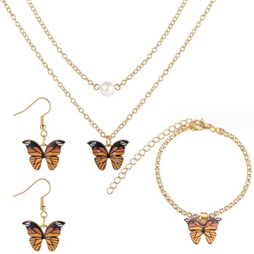 ZCCZJS Mädchenschmuckschmucksets für Frauen für Frauen Strassbutterfly und Ohrring -Set -Layered Perlen Halskette Perlenkristallarmband Accessoires ZCCZJS Mädchenschmuckschmucksets für Frauen für Frauen Strassbutterfly und Ohrring -Set -Layered Perlen Halskette Perlenkristallarmband Accessoires von ZCCZJS