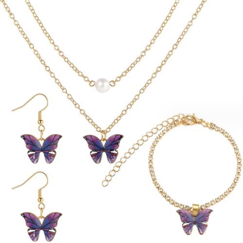ZCCZJS Mädchenschmuckschmucksets für Frauen für Frauen Strassbutterfly und Ohrring -Set -Layered Perlen Halskette Perlenkristallarmband Accessoires ZCCZJS Mädchenschmuckschmucksets für Frauen für Frauen Strassbutterfly und Ohrring -Set -Layered Perlen Halskette Perlenkristallarmband Accessoires von ZCCZJS