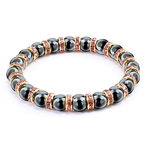 ZCCZJS Männer Frau Klassische Hämatitperlen Armband Perlen Schwarzes Yoga Mantra Gebetsperlen Buddha -Armband für Frauen und Herrenschmuck 20cm rosa Drill von ZCCZJS