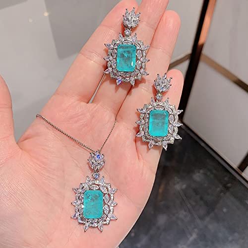 ZCCZJS Moissanit Emerald Paraiba Turmalinohrringe/Halskettenring für Frauen Hochzeit Engagement Schmuck Set Accessoires Geschenk von ZCCZJS