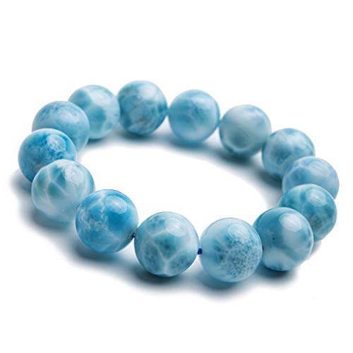 ZCCZJS Natural Blue Larimar Edelstein Wassermuster Großes runde Kristallperlenarmband 16 mm AAAAA Zertifikat von ZCCZJS