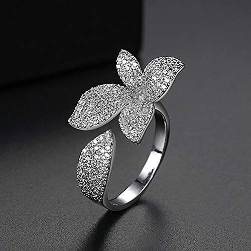 ZCCZJS Offene Ringe für Frauen, verstellbare Ring Europäische Mode Blumen Kristallring Romantische Schmuck Geschenk für Mädchen Frauen Ehepaar Engagement Hochzeit Eternität Ring Weihnachtsgeschenk von ZCCZJS