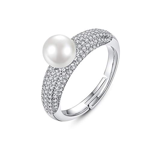ZCCZJS Offene Ringe für Frauen, verstellbarer Ring eleganter Perlenkristallring Romantische Schmuckgeschenk für Mädchen Frauen Paar Engagement Hochzeit Eternität Ring Weihnachtsgeschenk von ZCCZJS
