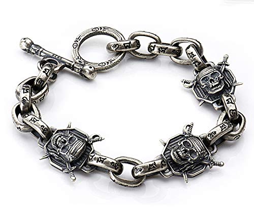 ZCCZJS Pirat 925 Sterling Silver Skull Armband, Hip-Hop Domineering Retro Punk-Armband Männer und Frauen Paar Punk High-End Lucky Gift Souvenir Schmuck. von ZCCZJS