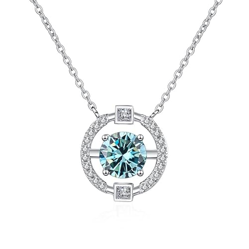 ZCCZJS S 1CT Moissanit Halskette Frauen runde Anhänger Schlüsselbeinkette Valentinstag Geschenk von ZCCZJS