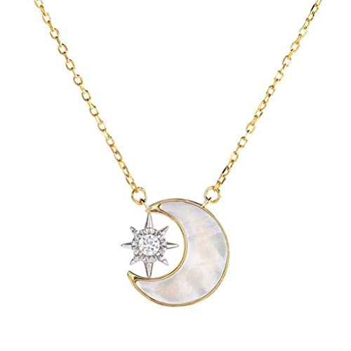 ZCCZJS S925 Halbmondstern Halskette Frauen Einfacher frostiger Stilmondtrennung Schlüsselbein Kette Weiße Schale von ZCCZJS