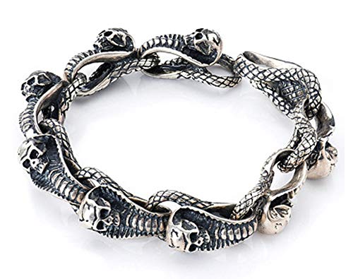 ZCCZJS Schädelschlangenarmband in Sterlingsilber, Hip-Hop Domineering Retro Mode Armband Männer und Frauen Paar Punk High-End Lucky Gift Souvenir Schmuck. von ZCCZJS