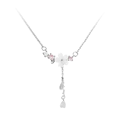 ZCCZJS Schmucksets, 925 Schale Kirschblume lange Quasten Halskette für Frauen Temperament Cnecklace die für Frauen von ZCCZJS