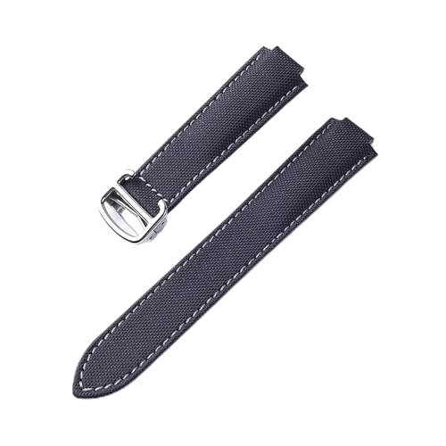 ZCCZJS Schwarzer Ritter Nylongurt konvexe Schnittstelle Klappschnalle Herren- und Frauen Ersatzkompatibel mit blauer Ballon Uhr 20x12 Größe (Black Grey Line, 18x11mm) von ZCCZJS