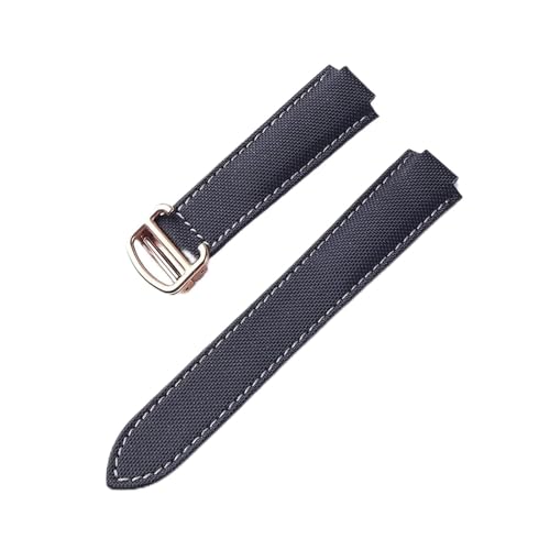 ZCCZJS Schwarzer Ritter Nylongurt konvexe Schnittstelle Klappschnalle Herren- und Frauen Ersatzkompatibel mit blauer Ballon Uhr 20x12 Größe (Black Grey Line, 18x11mm) von ZCCZJS