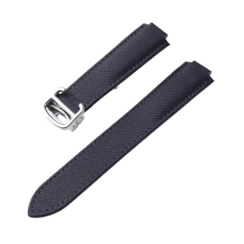 ZCCZJS Schwarzer Ritter Nylongurt konvexe Schnittstelle Klappschnalle Herren- und Frauen Ersatzkompatibel mit blauer Ballon Uhr 20x12 Größe (Black Grey Line, 18x11mm) von ZCCZJS